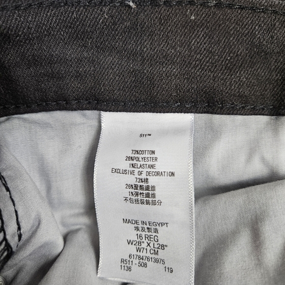 Levi's 511 Slim Fit Black Bandana Patchwork‎ Denim Jeans Size 16 Girls U43 - Picture 10 of 14